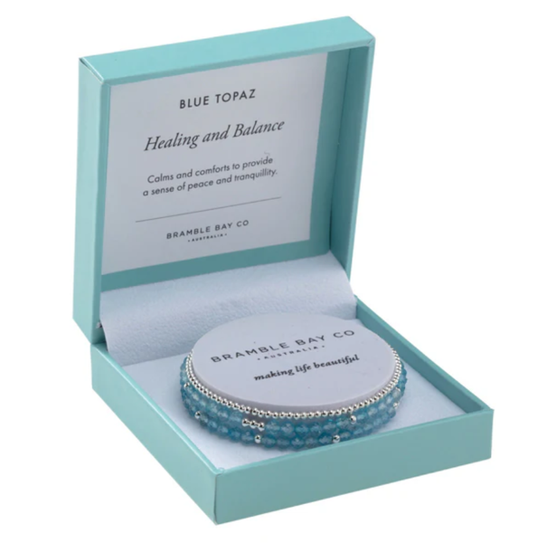 BRAMBLE BAY CO Trio Bracelet Set - Blue Topaz (4mm) & Silver plated bead (3mm) Healing & Balance