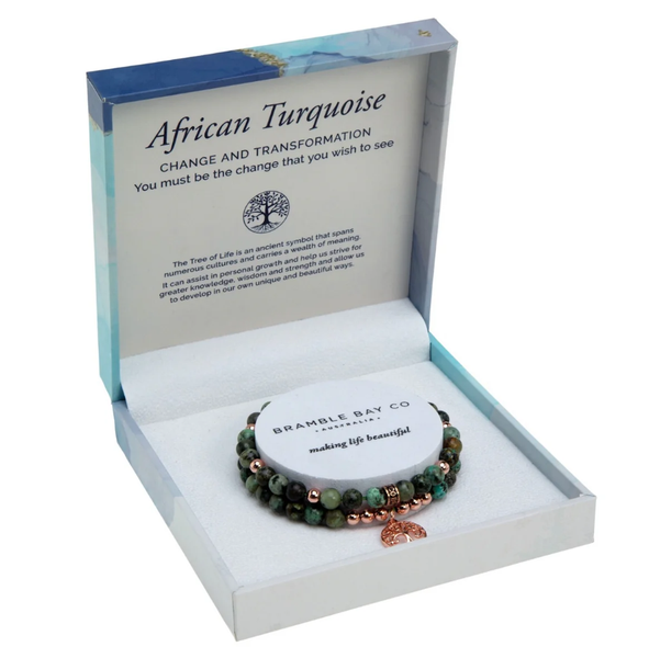 BRAMBLE BAY CO Tree of Life Duo Bracelet Set - African Turquoise Rose Gold