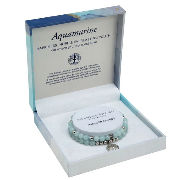 BRAMBLE BAY CO Tree of Life Duo Bracelet Set - Aquamarine Rhodium