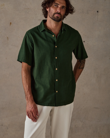 MCTAVISH Hemp Stripe Shirt - Dark Green