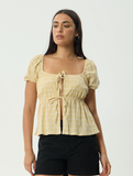 AFENDS Sunday Seersucker Top - Lemon Check