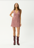 AFENDS Capricorn Seersucker Mini Dress - Burgundy/Beige Check