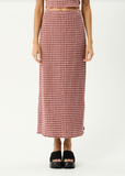 AFENDS Capricorn Seersucker Maxi Skirt - Burgundy/Beige Check