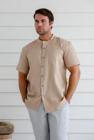 BRAINTREE Mens 100% Hemp Mandarine Short Sleeve Shirt