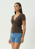 AFENDS Loula Wrap Top - Coffee