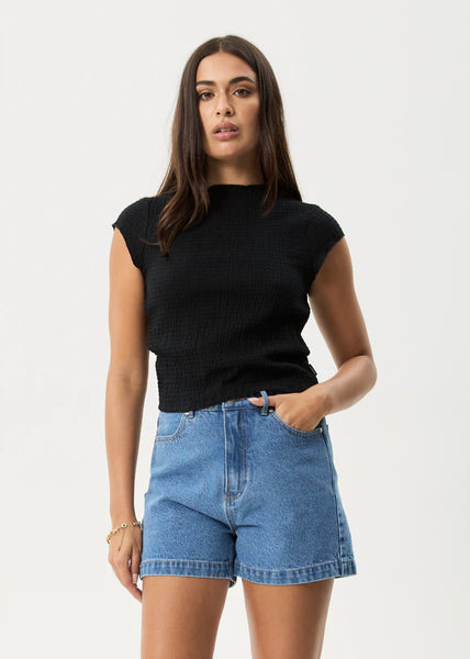 Afends Wren Focus Seersucker Mock Neck Top