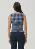 AFENDS Mountains - Seersucker Sleeveless Top - Navy Red Check