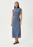 AFENDS Mountains Elodie - Seersucker Midi Dress - Navy Red Check