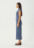 AFENDS Mountains Elodie - Seersucker Midi Dress - Navy Red Check