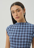 AFENDS Mountains Elodie - Seersucker Midi Dress - Navy Red Check