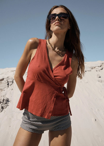AFENDS Tiara Wrap Top - Vintage Cherry