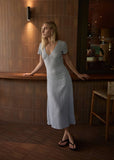 AFENDS Maeve Base Hemp Seersucker Maxi Dress - Powder Blue Check