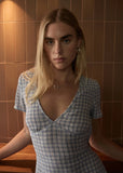 AFENDS Maeve Base Hemp Seersucker Maxi Dress - Powder Blue Check