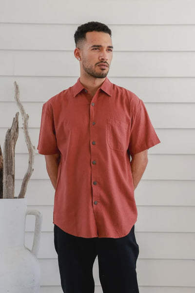 BRAINTREE Hemp Rayon Short Sleeve Shirt - Rust